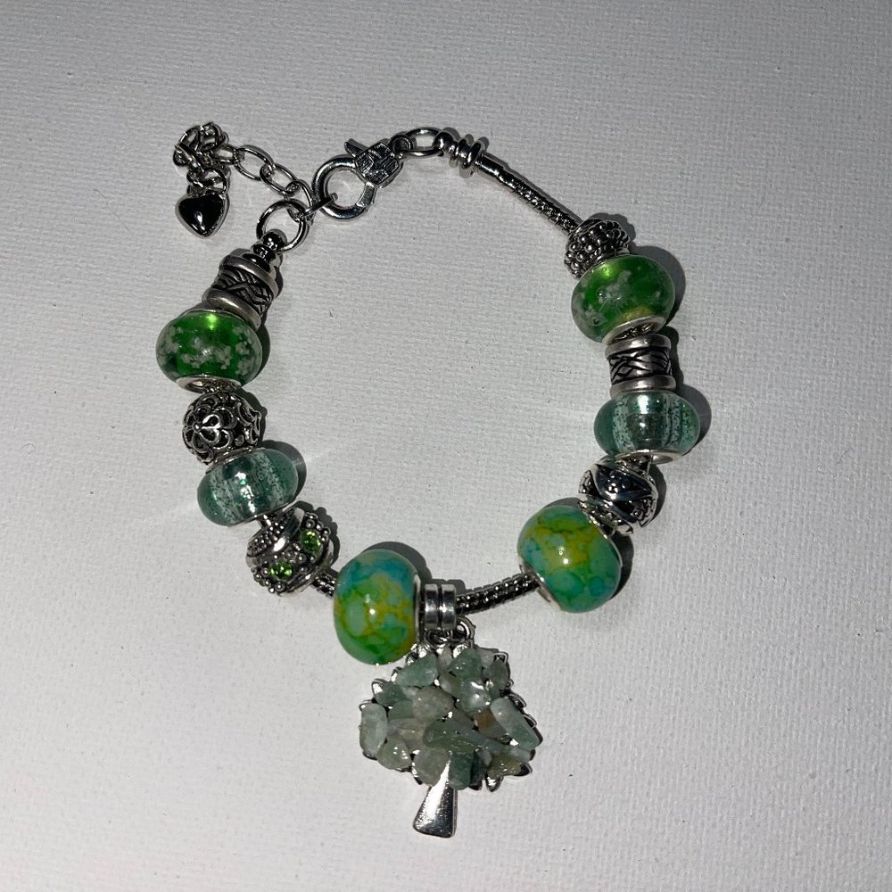 European Pandora Style Bracelet w/Alloy Tree of Life Pendant w/Chakra Stones